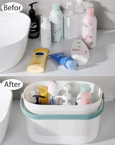 Plastic Portable Shower Caddy Basket, Storage Organizer with Handle, Green - Image 3