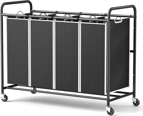 ROMOON Laundry Hamper Sorter Cart, 4-Section Organizer with Lockable Wheels by ROMOON