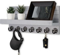 Lwenki Key Holder Wall Mount, Entryway Key and Mail Holder with 7 Sturdy Hooks for Sunglasses, Dog Leash, Decorative Wall Shelf with Mounting Hardware, 15”W x 6.7”H x 4.2”D (Gray) by Lwenki