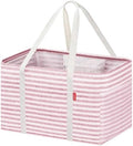 LHZK Standing Utility Tote Bag with Metal Wire Frame and the Sides Rinforced, Large Tote Bag with Handle, Reusable Grocery Bags Foldable, Beach Bag, Car Tote (Pink, 18.5''x11.8''x11.5'') by LHZK