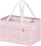 LHZK Standing Utility Tote Bag with Metal Wire Frame and the Sides Rinforced, Large Tote Bag with Handle, Reusable Grocery Bags Foldable, Beach Bag, Car Tote (Pink, 18.5''x11.8''x11.5'') by LHZK