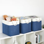Bidtakay Extra Large Storage Baskets for Shelves 3 Pack Fabric Storage Bins for Organizing Linen Collapsible Organizer for Closet-White&Blue - Image 4