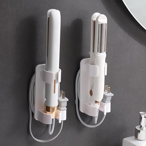Wall Mounted Curling Iron and Hot Tool Organizer: Hair Dryer, Curler, and Straightener Storage for Bathroom (2 Pack) by Klxsing