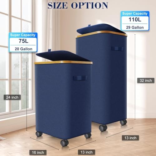 Laundry Hamper with Wheels, 75L Rolling Laundry Basket with Lid - Image 2