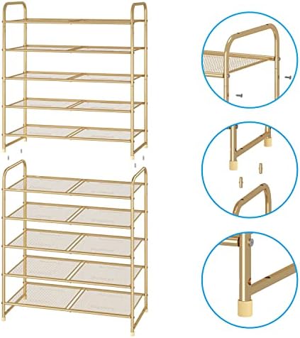 Simple Trending 5-Tier Stackable Shoe Rack, Expandable Shoe Shelf Gold - Image 5