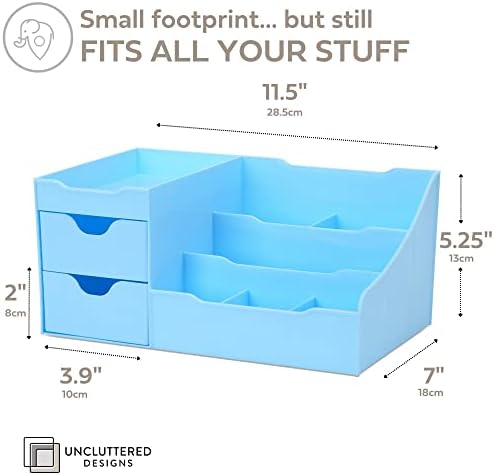 Uncluttered Designs Makeup Organizer With Drawers - Modern Countertop Storage for Cosmetics - Chic Vanity Holder for Cologne, Skincare, Brush, Lipstick, Nail Polish Organization & Display (Blue) - Image 4