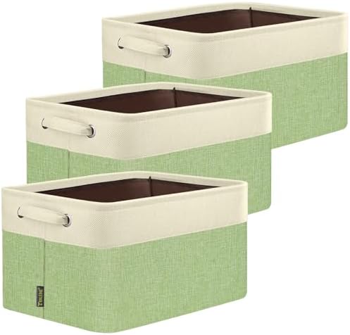 BALEINE 3 Pack Fabric Closet Storage Bins for Shelves, Linen Closet Organizers and Storage, Decorative Baskets for Organizing, Shelf, Clothes, Home, Office (Green, 12"x8"x8") by BALEINE