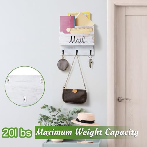 DRASTAR Mail Organizer Wall Mounted, Wooden Mail & Key Holder for Wall, Hanging Mail Organizer, Retro White Mail Basket for Home Office - Image 5