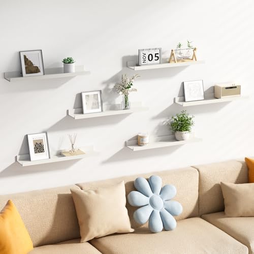 upsimples Floating Shelves for Wall Decor and Storage, White, 6Pcs 23.6'' - Image 2