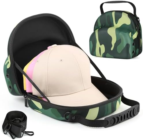 GERMUN Hard baseball hat case, Hat Carrier Travel Case with Adjustable Shoulder Strap, Hat cap case for 3 Baseball Caps - Perfect for Traveling & At-Home Storage (Camo Green) by GERMUN