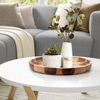 Wood Serving Trays - Set of 2 Round Serving Platters, Wooden Decorative Board Charcuterie Boards for Serving Breakfast Dinner Appetizers Coffee BBQ Party (1 x 9.4 in, 1 x 7.8 in) - Image 3