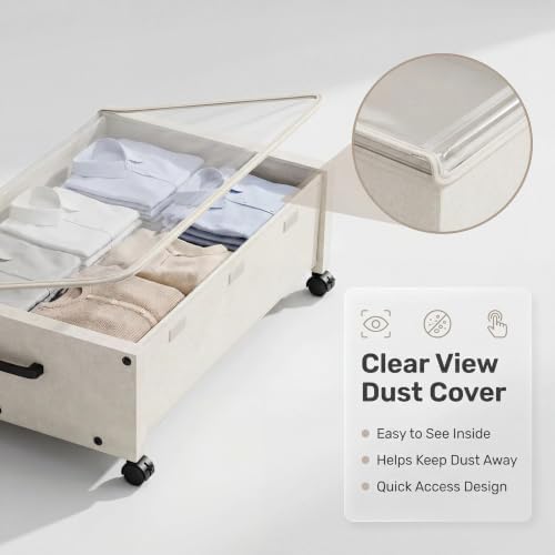 KITHELP Wooden Under Bed Storage with Wheels, Rolling Under the Bed Storage Bins with Removable Lid, Metal Under Bed Drawers for Clothes and Shoes in Bedroom or Living Room (White-2pack) - Image 5