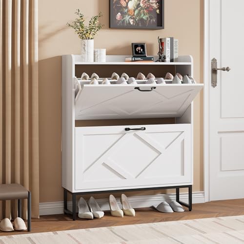 Nicetree Shoe Storage Cabinet with 2 Flip Drawers, Entryway Cabinet, White by Nicetree