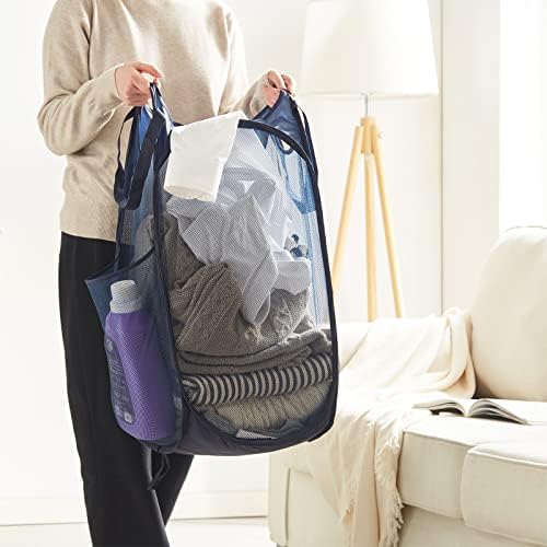 TECHMILLY Upgraded 105L Collapsible Mesh Pop Up Laundry Hamper with Sturdy Handles and Side Pocket - Portable Foldable Clothes Baskets for Dorm, Bathroom & Travel Storage (Blue Plus) - Image 3