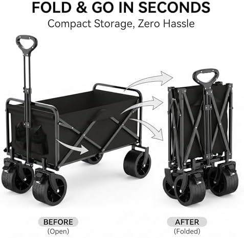 250LB Collapsible Wagon Cart, Foldable Garden Cart, Black - Image 6