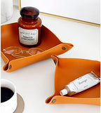 Foldable Leather Catchall Tray, Jewelry Organizer for Travel, Nightstand, Home or Office (Orange-S) - Image 4