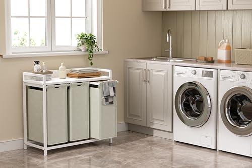 Herture Laundry Hampers with Shelf, Laundry Basket 3 Section, 3 x 15.87 Gal - Image 2