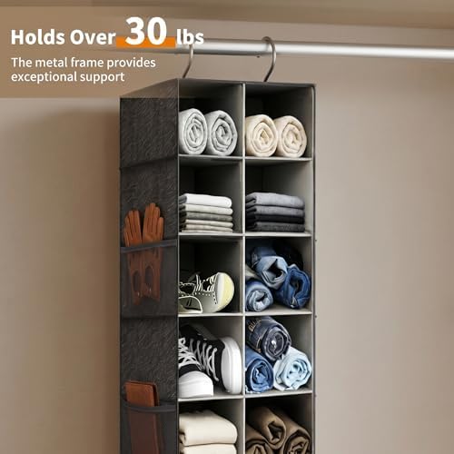 Hanging Shoe Organizer for Closet - 20 Extended Sections Closet Shoe Storage Rack with 8 Side Mesh Pockets, Foldable Shelves Holder for Shoes Clothes Shirts Jeans Hats - Image 5