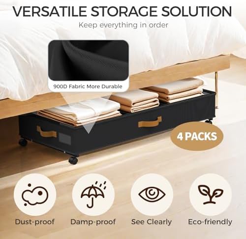 75L 4 Pack Adjustable Under Bed Storage with Wheels - Image 4