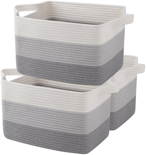 OIAHOMY Cotton Rope Storage Baskets for Organizing Gradient Gray 3-Pack by MasterofSpaceOptimization