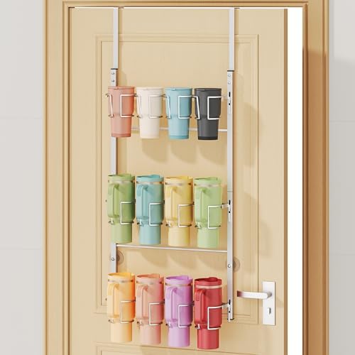 SWTYMIKI 3-Tier Water Bottle Organizer – Over the Door Stanley Cup Holder, Cup Organizer for Door or Wall Mount Option, Stanley Accessories for Pantry, Dorm, Office, RV Use, Silver - Image 2