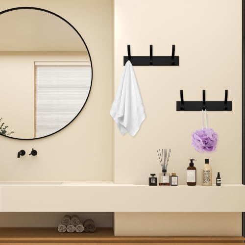 Black 3-Hook Wall Coat Rack – Modern Metal Hanging Track, No-Drill Adhesive Mount, Space-Saving Entryway Organizer for Jackets, Hats & Bags, Perfect for Bathroom, Bedroom, Hallway (2-Pack) - Image 4