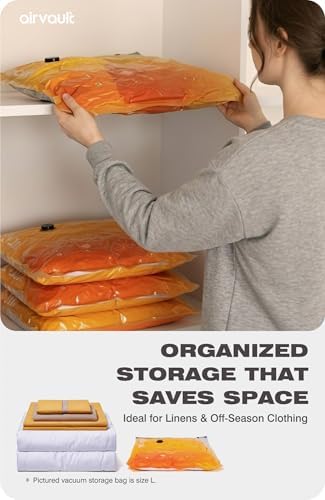 AirVault Vacuum Storage Bags for Travel & Home - Space Saver Compression Packing Bags Set for Clothes, Blankets & Seasonal Storage, Small (4), Medium (8), Large (8) (Orange,20-Pack Combo) - Image 4