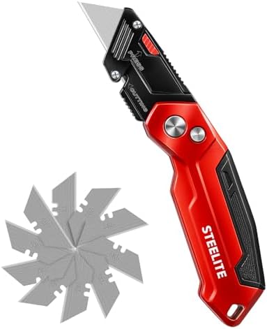 STEELITE Folding Utility Knife, Heavy Duty Box Cutter with 13 Extra Blades by STEELITE