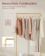 Sakugi Clothes Rack - Clothing Rack with Storage Mesh Shelf & Casters, Heavy-Duty Metal Clothing Rack for Hanging Clothes, Dresses, Coats, Large Load Capacity, Easy Assembly, Gold, 28.0"x16.9"x59.0" - Image 3
