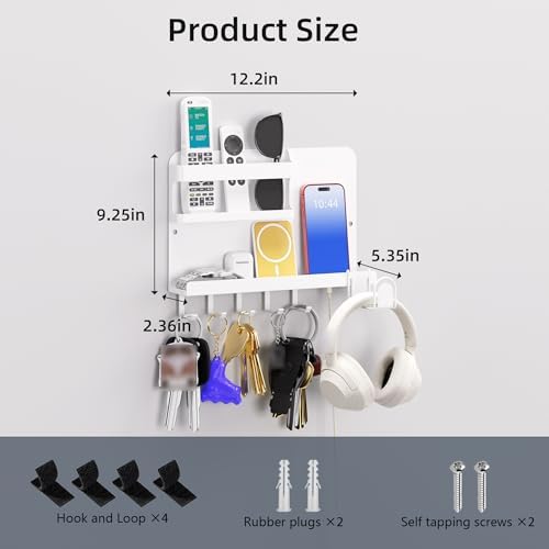 Metal Adhesive Wall Key & Mail Organizer with Shelf for Entryway - Image 2