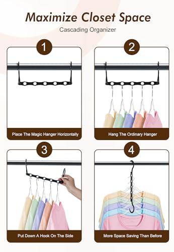 HOUSE DAY College Dorm Essentials 6 Pack, Multifunctional Closet Organizers | Back to School, Closet Organizers and Storage Magic Space Saving Hangers with 5 Holes, Storage Organization for Closet- Black - Image 5