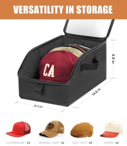Livelab Hat Organizer for Baseball Caps, Hat Storage Boxes, Black 2Pcs - Image 3