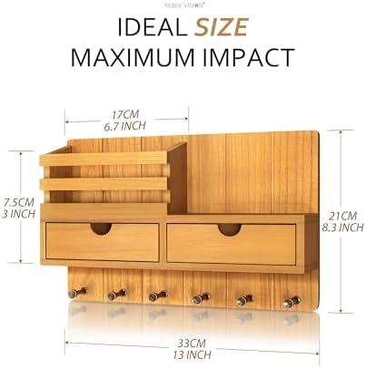 Rebee Vision Key Holder Wall Mount with 2 Drawers for Entryway, Light Brown - Image 2
