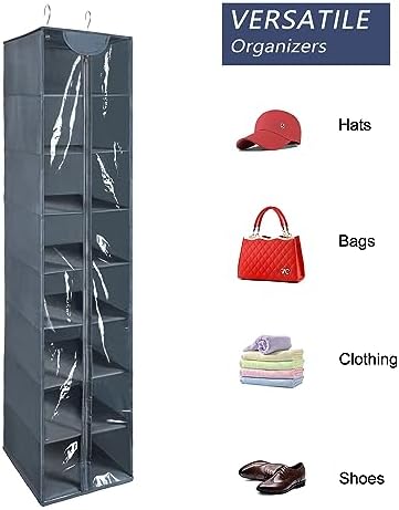 Libeder Hanging Closet Organizer, 8-Shelf Wardrobe Clothes Storage Organizer with Zipper,Hanging Shelves for Sweater,Shoes,Purse,Hats,Gray - Image 4