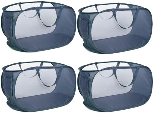 4 Pack Collapsible Laundry Baskets, Foldable Laundry Basket with Pocket, Durable Pop Up Hampers, Reinforced Handles Dirty Clothes Hamper for Laundry, Bedroom, Bathroom, Dorm, Travel or Camping Navy by Bemkoo
