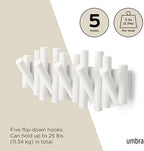 Umbra Picket Coat Rack, Wall Mount 5 Flip-Down Coat Hooks, White - Image 5