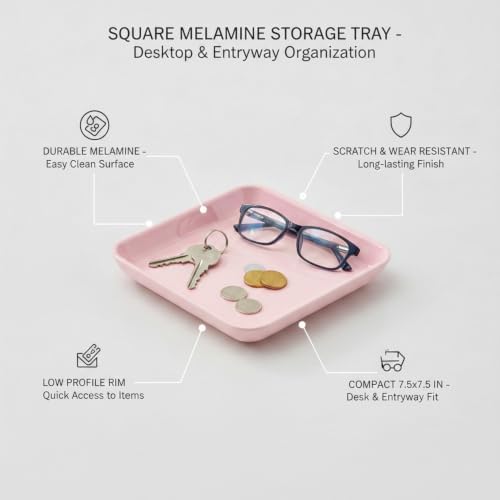 Square Storage Tray for Desk and Entryway Organization - Durable PP Catchall Dish for Keys, Coins, and Jewelry (7.5 x 7.5 Inches) - Image 5