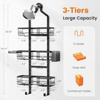 Shower Caddy Hanging, Adjustable Bathroom Organizer 3 Tier Shelf Rustproof - Image 3