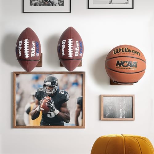 Basketball Holder Wall Mount, Solid Wood Ball Holder for Storage Soccer Volleyball Football Autograph Ball Metal, Basketball Rack Display for Boys Sports Accessories Organizer & Wall Decor - Image 6