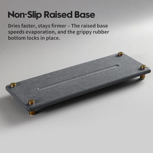 Kitchen Sink Caddy Water Absorbing Stone Drying Tray, Diatomite Bathroom Sink Organizer, Faucet Counter Mat Coaster, Soap Dish Rack Riser Dispenser Sponge Holder, Dark Gray Gold -12.5" x 4.5" - Image 2