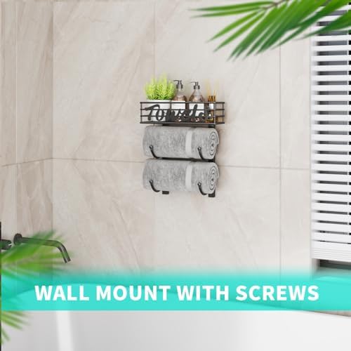 HapiRm Towel Racks for Bathroom Storage - 3 Tier Over The Door & Wall Mount Rolled Towel Storage Organizer Holder with Metal Shelf Basket for Small Bathroom, Camper, Rv - Black, Patented - Image 5