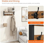 Homode Wall Hooks with Shelf, Wood Coat Rack with Shelf Wall-Mounted, Entryway Hanging Shelves with 5 Metal Hooks for Clothes Hats Towel Purse Robes, Bathroom Mudroom Bedroom, Rustic Brown Black - Image 4