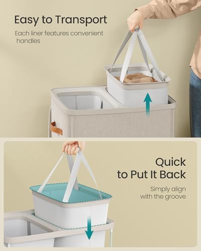 SONGMICS Laundry Basket, 170L Laundry Hamper with Lid, 2 Removable Bags - Image 6