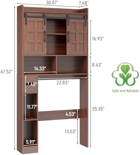 Halitaa Over The Toilet Storage Cabinet with Sliding Doors,Walnut - Image 2