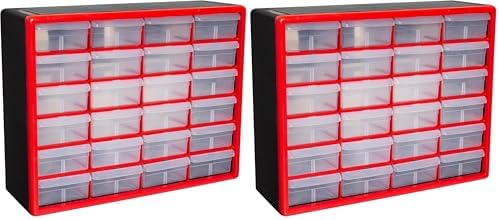 Akro-Mils 24-Drawer Plastic Drawer Storage Cabinet for Garage Organization, Bead Organizer, Building Bricks Storage, Teacher Toolbox, Makeup Organizer, 20-Inch W x 6-Inch D x 16-Inch H, 10124 Red by Akro-Mils