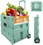 Inspired Living Ultra-Slim Rolling Collapsible Storage Pack-N-Roll Utility-carts, with Telescopic Handle, for Home, Garden, Shopping, Office, School use, Large, Mint by Inspired+Living