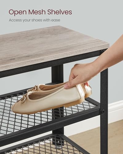 VASAGLE 3-Tier Shoe Rack, Storage Bench with Metal Mesh Shelves and Seat - Image 5