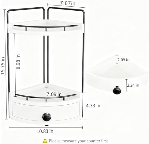 2-Tier Corner Bathroom Countertop Organizer with Drawer - Image 2