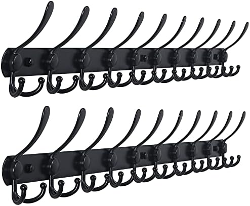 Dseap Coat Rack Wall Mount - 38” Long 10-Tri-Hooks Heavy Duty Coat Hanger Rail Wall Hooks for Hanging Coats Hats Clothing Clothes Purse Mudroom Entryway, Black, Pack of 2 by Dseap