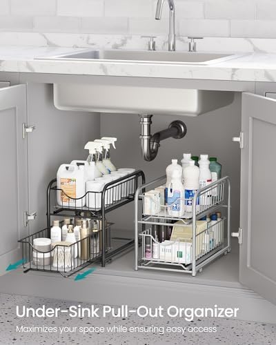 SONGMICS 4-Tier Pull Out Cabinet Organizers, Under Sink Organizer, Bathroom Organizer and Storage, Sliding Basket Drawers, Stackable for Kitchen, Bathroom, Ink Black UKCS017B02 - Image 3